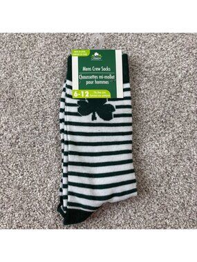 St. Patrick’s Day Clover Socks Mens 6-12 Green Stripes New